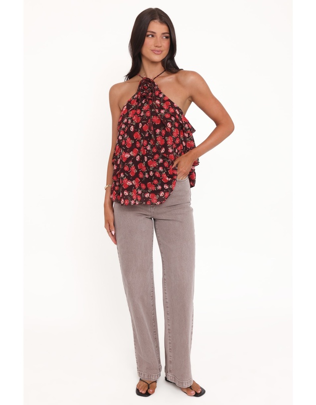 Petal & Pup - Zorina Halter Neck Chiffon Top - Brown Floral