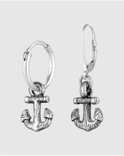 Haze & Glory - ICONIC EXCLUSIVE - Oxidised Anchor Hoop Earrings in 925 Silver