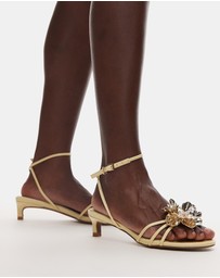 TOPSHOP - Inaya Gold Flower Kitten Heel Strappy Sandals