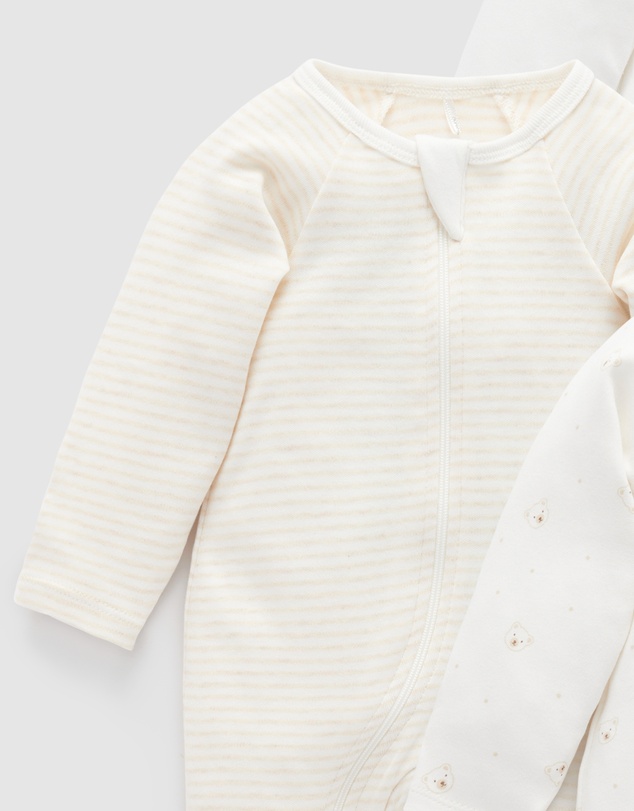 Purebaby - 4 Pack Zip Growsuit -Babies