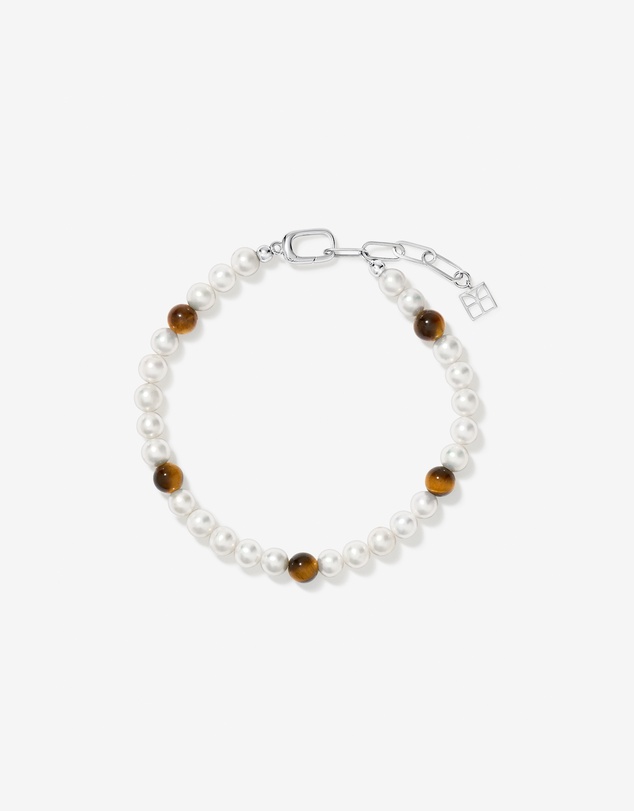 Michael Hill - Cultured Freshwater Pearl & Tiger Eye Bracelet in Sterling Silver