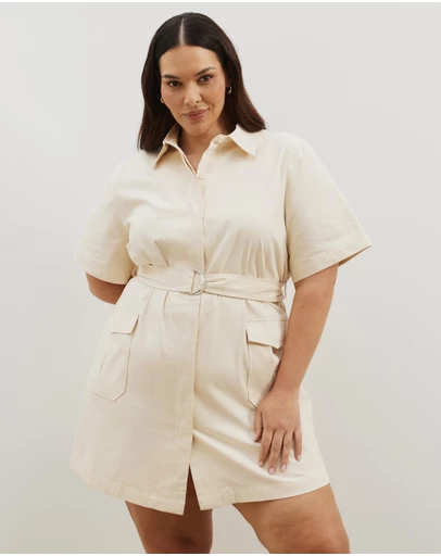 Atmos&Here Curvy - Amy Cotton Drill Mini Shirt Dress