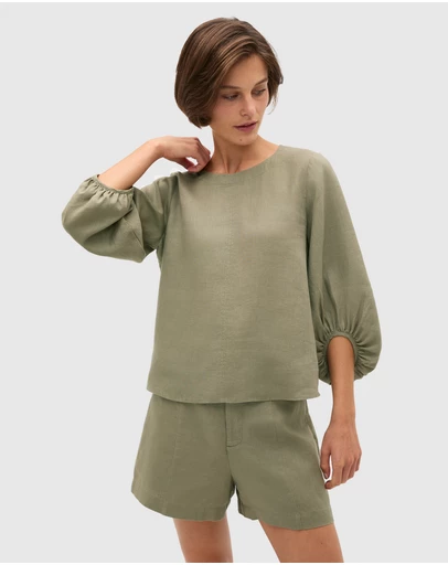 Seed Heritage - Core Linen Balloon Sleeve Top