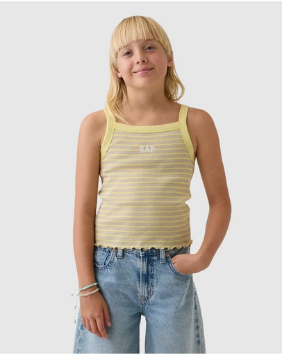 GAP - French Square Neck Ribbed Logo Tank - Teens