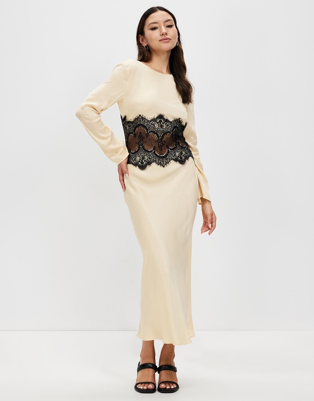Third Form - Visions Lace Trim LS Maxi Dress