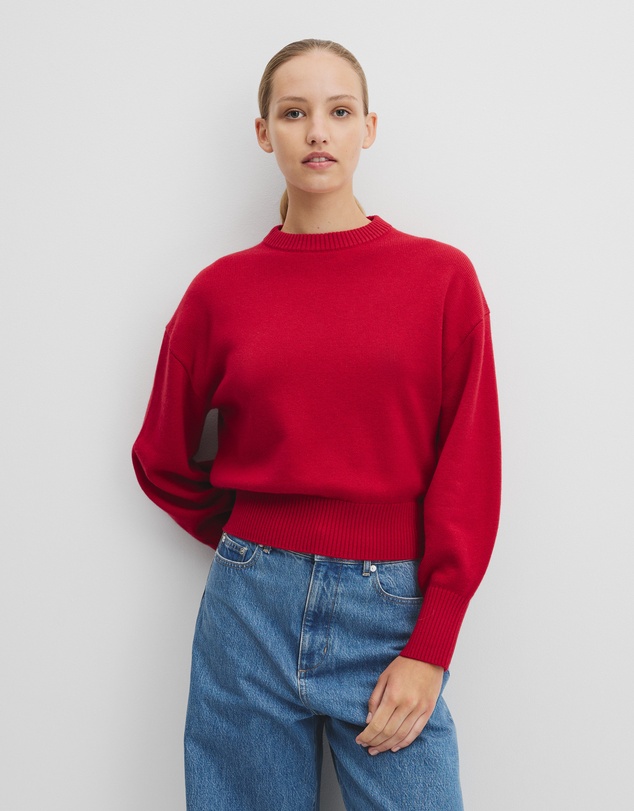 Country Road - Organically Grown Cotton Blend Crop Crew Neck Knit