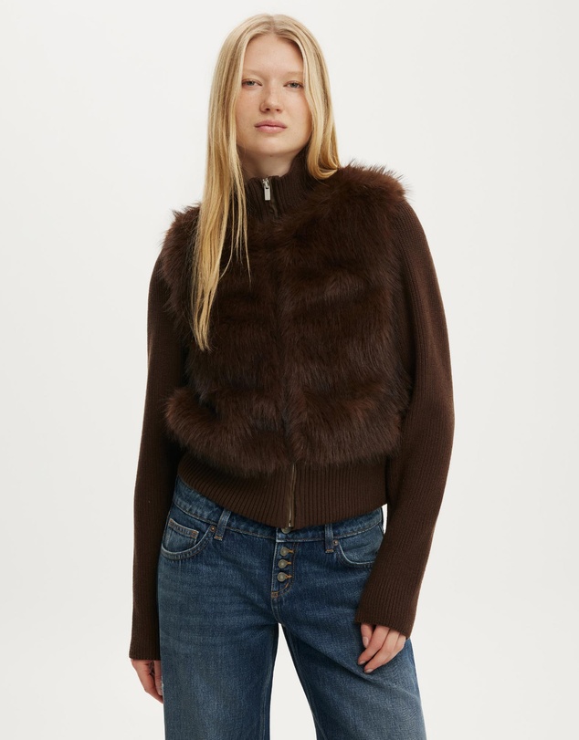 Cotton On - Faux Fur Knit Jacket