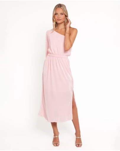 Petal & Pup - Pontee One Shoulder Pleated Midi Dress - Pink