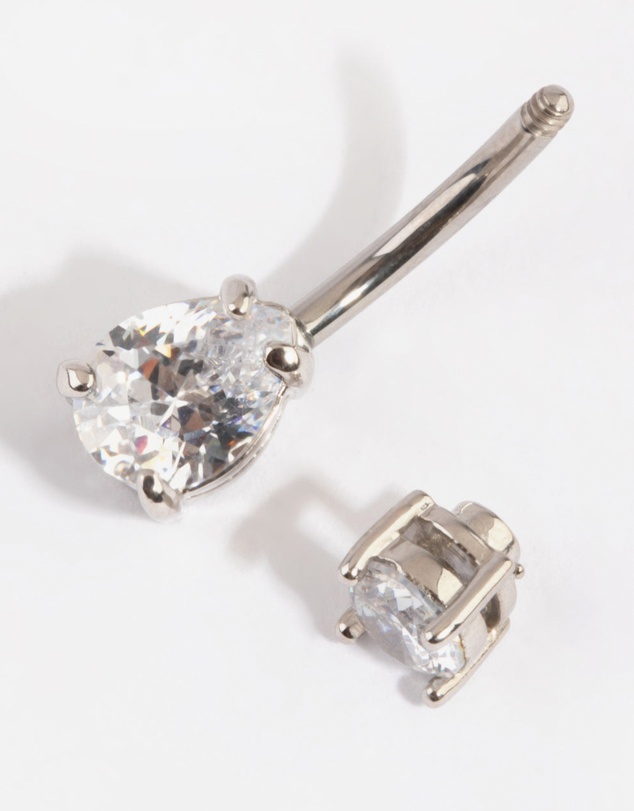 Lovisa - Titanium Pear Diamante Belly Bar