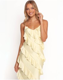 Petal & Pup - Ciao Ruffles Maxi Satin Dress - Pale Yellow