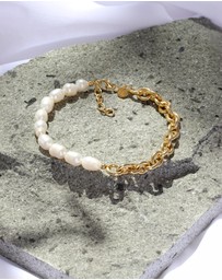 Elli Jewelry - Anklet Layer Links Baroque with Freshwater Cultured Pearl in 925 Sterling Silver Gold Plated