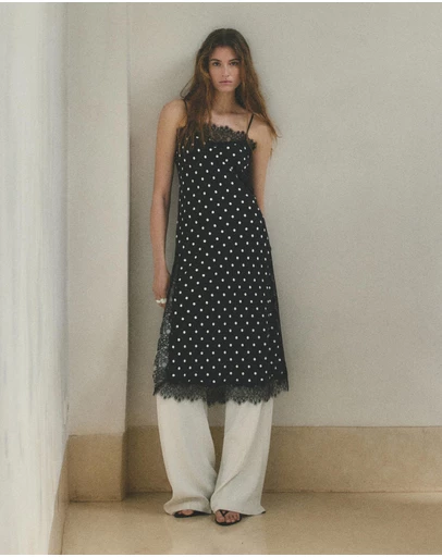 M.N.G - Long Lace Polka Dot Top