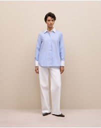Trenery - Jacquard Stripe Contrast Shirt in Vivid Blue