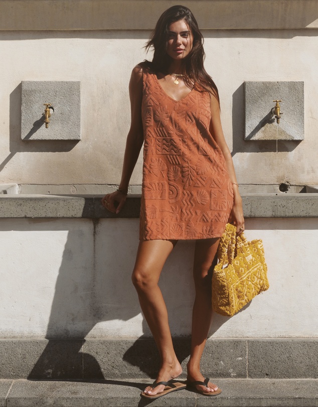 Poolside Paradiso - Mai Tai V Tunic Towelling Dress - Cinnamon