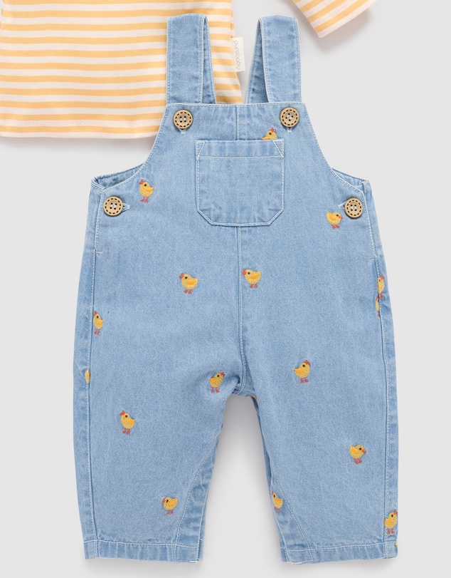 Purebaby - Chook Embroidered Denim Overall Set -Kids-Babies