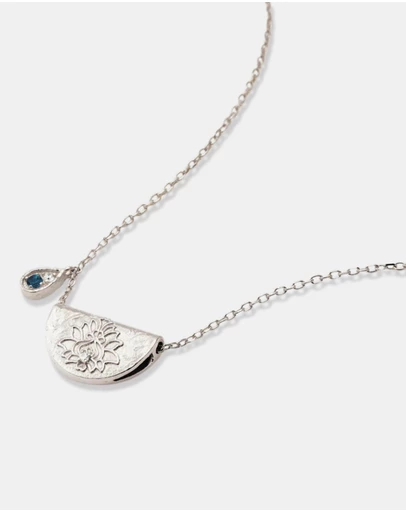 By Charlotte - Lotus Birthstone Necklace - December - Blue Topaz
