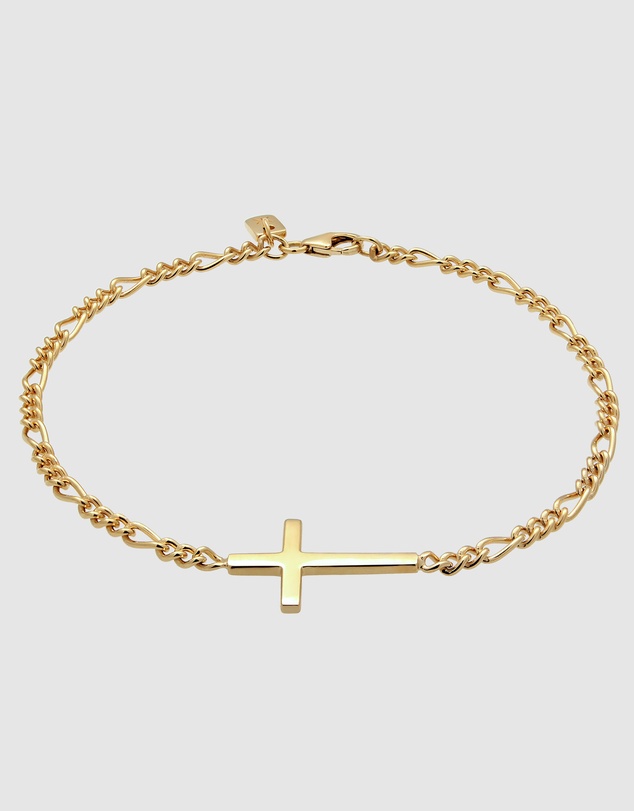Kuzzoi - ICONIC EXCLUSIVE - Figaro Chain Bracelet with Cross in Gold-Plated 925 Sterling Silver
