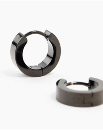 Lovisa - Waterproof Black Coated Stainless Steel Wide Huggie Earrings