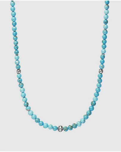 Nialaya Jewellery - Beaded Necklace with Turquoise and Silver