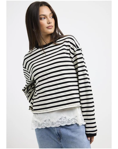 Subtitled - Long Sleeve Stripe Top