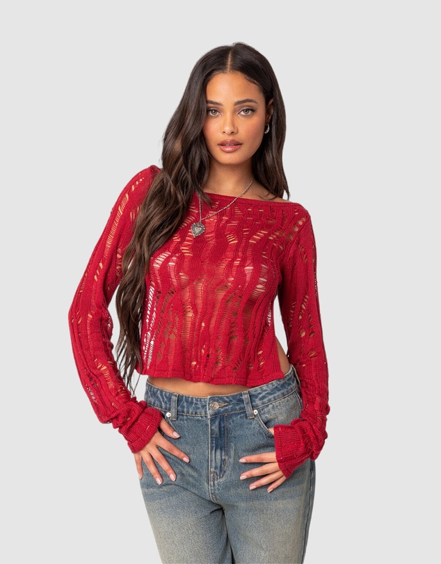 EDIKTED - Rosa Open Back Sheer Knit Top