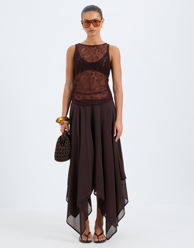 Calli - Penny Sheer Lace Ruched Top