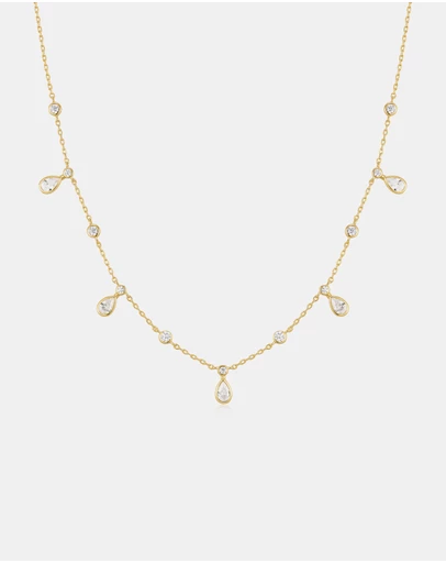 Ania Haie - Gold Bezel Round & Teardrop Drop Station Necklace