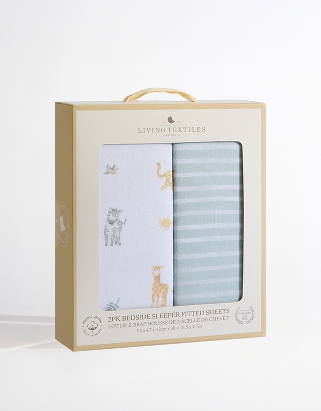 Living Textiles - 2 Pack Organic Bedside Sleeper Fitted Sheet - Roam & Roar