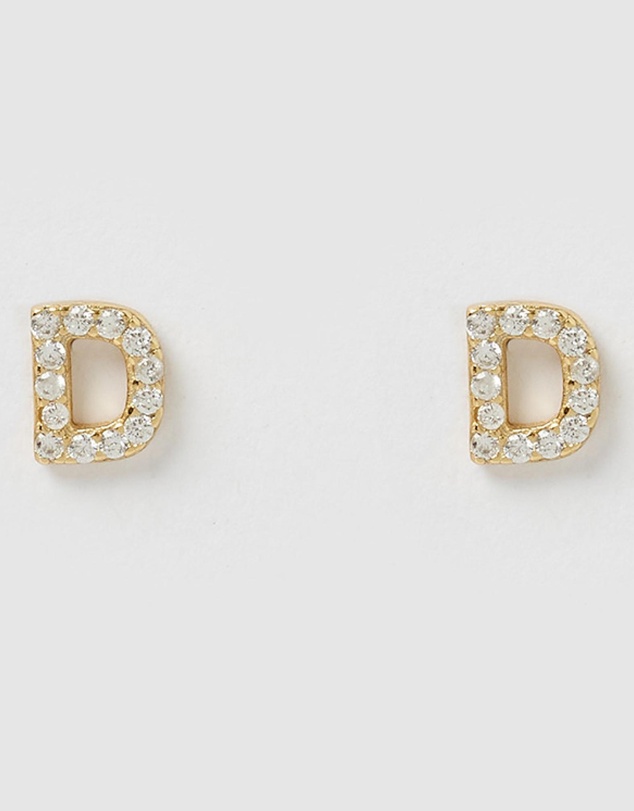 Izoa - Alphabet Mini Letter D Stud Earrings Gold
