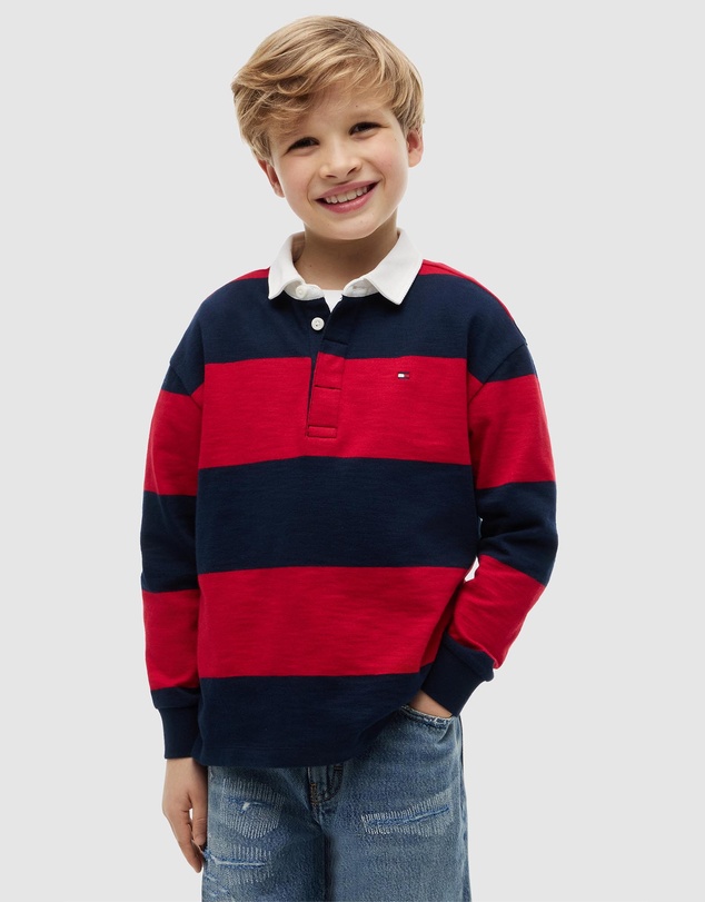 Tommy Hilfiger - Regular Fit Stripe Long Sleeve Polo Shirt - Kids-Teens