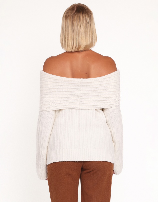 Petal & Pup - Kenny Off Shoulder Knit Sweater - Cream