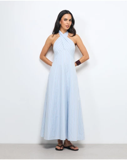 AERE - Shiloh Stripe Halter Maxi Dress