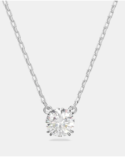 Swarovski - Stilla Pendant, Round Cut, White, Rhodium-Plated