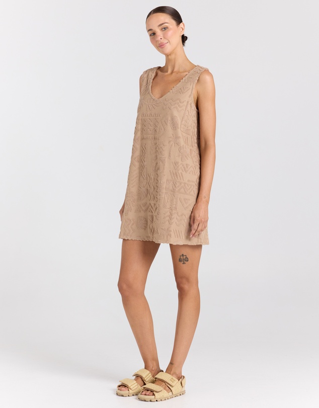 Poolside Paradiso - Mai Tai V Tunic Towelling Dress - Almond