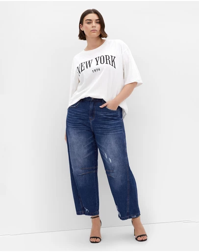 City Chic - Plus size Harley Fit Bea Barrel Jean - dark wash