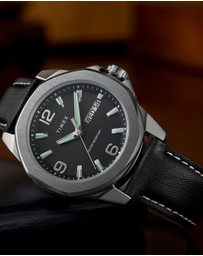 TIMEX - Essex Day & Date 46mm Leather Strap Watch