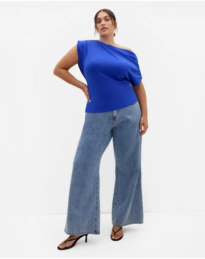 City Chic - Plus size Imani Off Shoulder Top - ocean blue