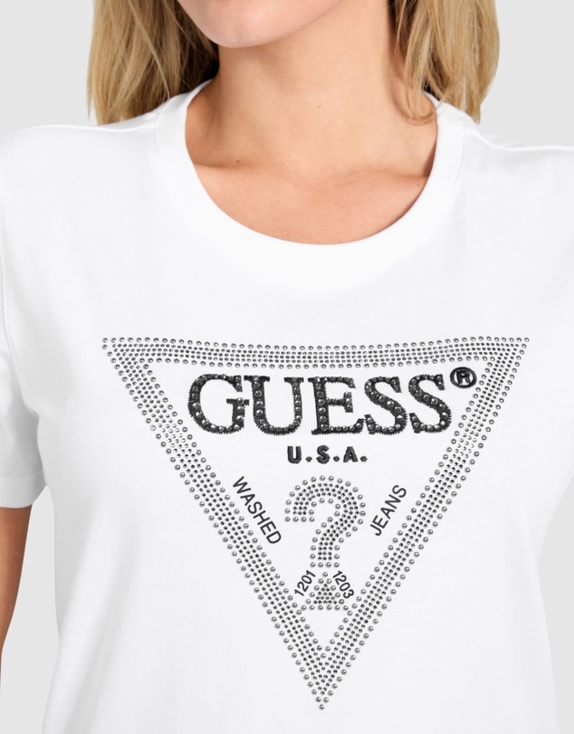 GUESS - Short Sleeve Crewneck Krystal Triangle T-Shirt