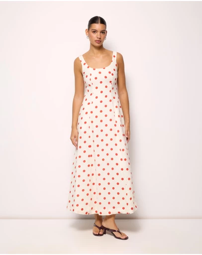 AERE - Ava Polka Dot Linen Maxi Dress