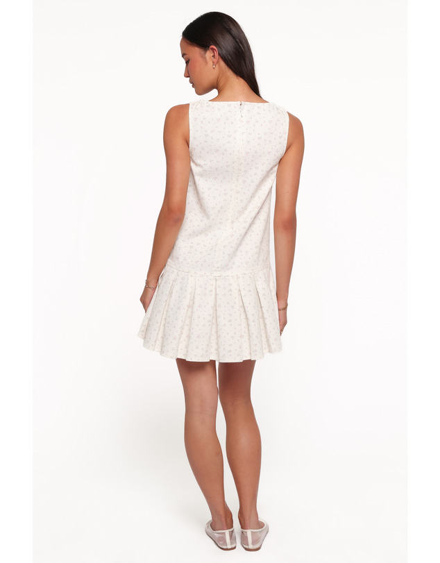 Petal & Pup - Elarina Pleated Mini Dress - White Ditsy Floral