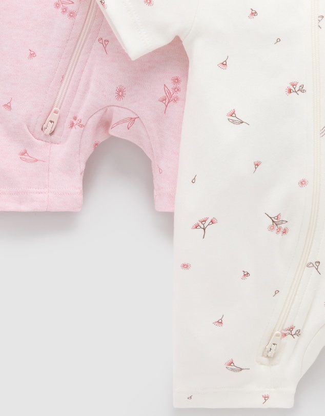 Purebaby - 2 Pack Short Zip Growsuit -Babies