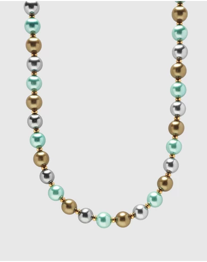 Nialaya Jewellery - 10mm Pastel Metallic Pearl Necklace with Gold