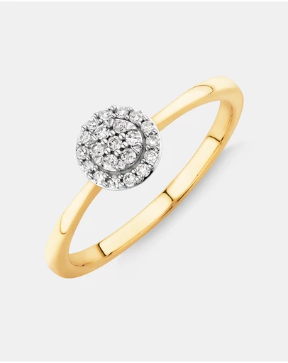 Michael Hill - 0.10 Carat TW Round Cluster Diamond Promise Ring in 10kt Yellow and White Gold
