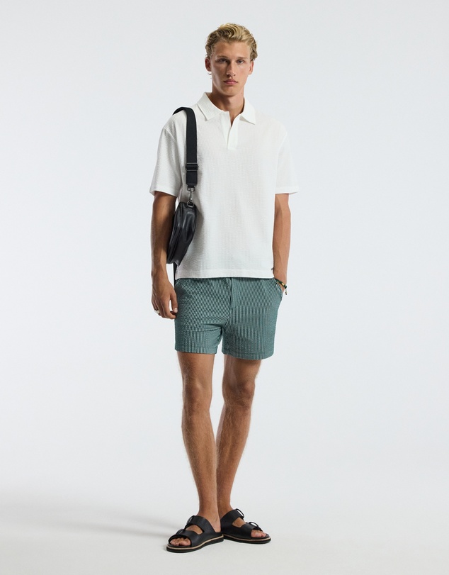 Calibre - Striped Seersucker Knit Shorts Sea Green