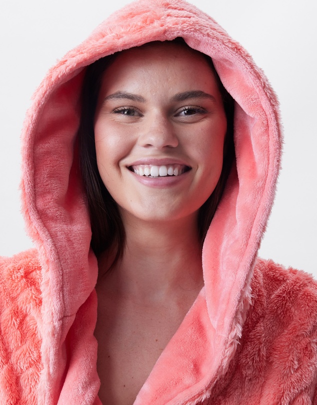 Bras N Things - Maxine Short Hooded Gown - Dark Coral