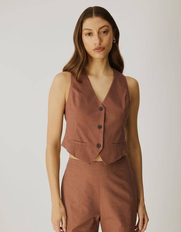 Atmos&Here - Yasmin Linen Blend Cross Back Vest