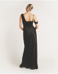 Six Stories - Asymmetrical Bardot Strap Satin Bridesmaid Dress