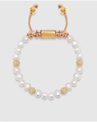 Nialaya Jewellery - Women's Beaded Bracelet with Pearl and Gold