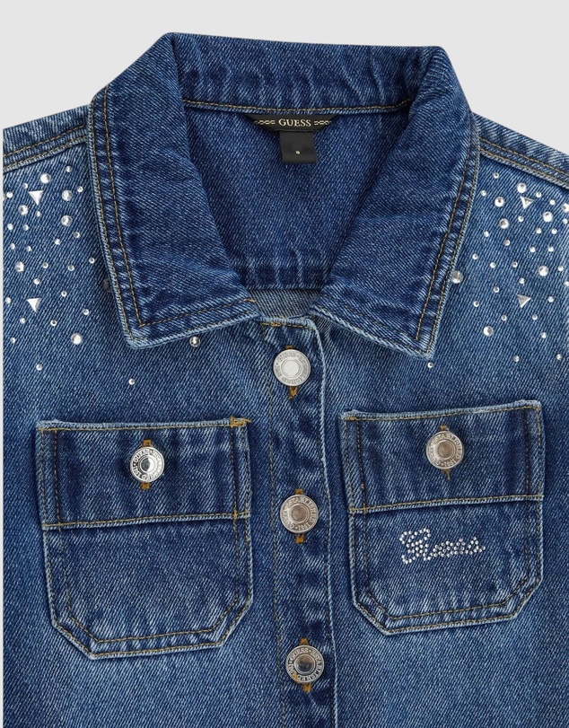 GUESS - Rhinestone Short Sleeve Denim Dress