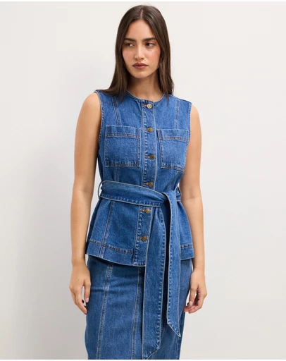 The Fated - Layla Denim Vest with Tie
